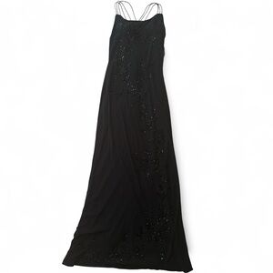 Sue Wong Black Maxi Evening Dress with Intricate Detailing